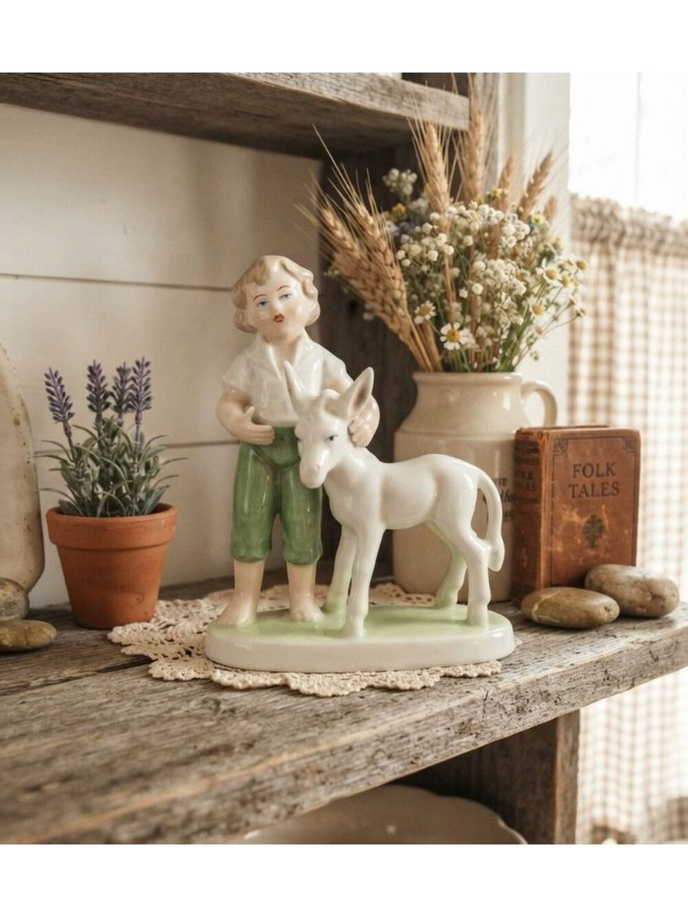 Vintage Gerold Porzellan Bavaria Figurine, Boy with Donkey Cottagecore Farmhouse